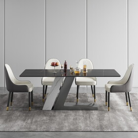 78.74"modern artificial stone black straight panel, gray+white metal legs-can accommodate 8 people.(Not including chairs) W1535S00254