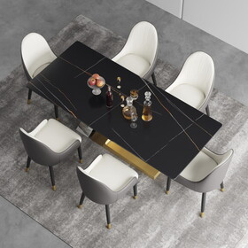 78.74"modern artificial stone black straight panel, golden+white metal legs-can accommodate 8 people.(Not including chairs) W1535S00255