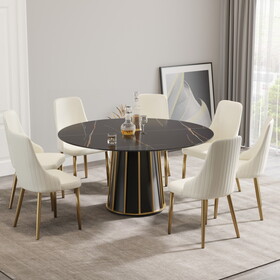 59.05"modern artificial stone round black metal iron base dining table-can accommodate 8 people.(Not including chairs) W1535S00260