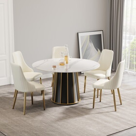 53.15"modern artificial stone round white panel metal iron base dining table-can accommodate 6 people.(Not including chairs) W1535S00261