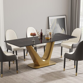 78.74 "modern artificial stone black panel golden V-shaped metal legs-can accommodate 8 people. W1535S00311