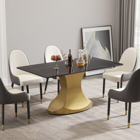 63 "artificial stone black panel golden stainless steel curved legs-can accommodate 6-8 people W1535S00327