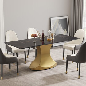 78.74 "artificial stone black panel golden stainless steel curved legs-can accommodate 8 people W1535S00329