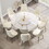 59.05 "white artificial stone round beige plywood PU base dining table-can accommodate 8 people-31.5"white artificial stone turntable (Not including chairs.) W1535S00337