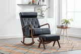 Coolmore Rocking Chair with Ottoman, Mid-Century Upholstered Fabric Rocking Armchair, Rocking Chair Nursery with Thick Padded Cushion, High Backrest Accent Glider Rocker Chair for Living Room