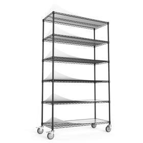 6 Tier Wire Shelving Unit, 6000 LBS NSF Height Adjustable Metal Garage Storage Shelves with Wheels, Heavy Duty Storage Wire Rack Metal Shelves - Black - 204882 W1550119260