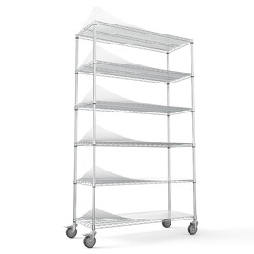 6 Tier Wire Shelving Unit, 6000 LBS NSF Height Adjustable Metal Garage Storage Shelves with Wheels, Heavy Duty Storage Wire Rack Metal Shelves - Chrome - 204882 W1550119261