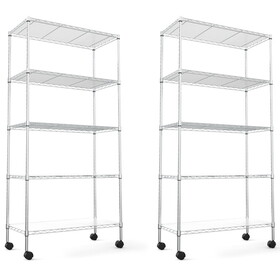 2 Pack 5 Tier Shelf Wire Shelving Unit, NSF Heavy Duty Wire Shelf Metal Large Storage Shelves Height Adjustable Utility for Garage Kitchen Office Commercial Shelving Steel Layer Shelf - Chrome