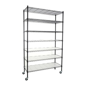 7 Tier Wire Shelving Unit, 2450 LBS NSF Height Adjustable Metal Garage Storage Shelves with Wheels, Heavy Duty Storage Wire Rack Metal Shelves - Black W155065921