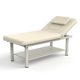 80 inches Wide - Quality Leather Beauty Spa Furniture Massage Table Bed Iron on Round Legs Facial Bed Beauty Bed - Beige Gray W1550119751