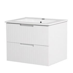 24 inch Floating Bathroom Vanity with Ceramic Sink, Modern Bath Storage Cabinet Vanity with Drawers Wall Mounted Combo Set for Bathroom, White W1550S00031