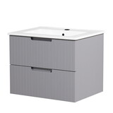 24 inch Floating Bathroom Vanity with Ceramic Sink, Modern Bath Storage Cabinet Vanity with Drawers Wall Mounted Combo Set for Bathroom, Gray W1550S00032