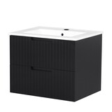 24 inch Floating Bathroom Vanity with Ceramic Sink, Modern Bath Storage Cabinet Vanity with Drawers Wall Mounted Combo Set for Bathroom, Black W1550S00033