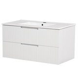 36 inch Floating Bathroom Vanity with Ceramic Sink Set, Modern Bath Storage Cabinet Vanity with Drawers Wall Mounted Combo for Bathroom, White W1550S00039