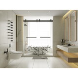 56-60 inches W *76 inches H Frameless Double Sliding Soft-Close Shower Door in Matte Black,3/8 inches (10mm) Thick SGCC Tempered Glass Door with Explosion Proof Film(ED) P-W1552P143498