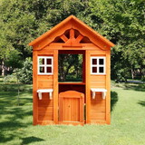All Wooden Kids Playhouse with 2 windows and flowerpot holder,42