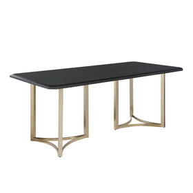 71"x35.5"x30" Contemporary Lauren Gold Black Top Dining Table with Durable Brushed Brass Metal Base,Kitchen Table for 6-8 Person for Living Room, Dining Room,Home and Office W1567119742
