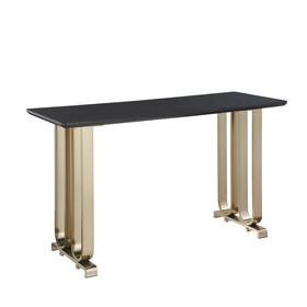 63" Bar Table, Pub Table Kitchen Dining Coffee Table High Writing Computer Table with Lauren Gold Black Top, Brushed Brass Metal Base W1567124920