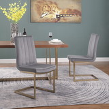 Dining Chairs Set of 2, Grey Side Dining Room Chairs, Kitchen Chairs with Velvet Upolstered Seat High Back and Sturdy Gold Legs, Chairs for Dining Room, Kitchen, Living Room