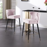 Woker Furniure Contemporary Velvet Upholstered Counter Height Stool with Gold Tipped, Black Metal Legs, 22