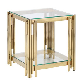 Woker Furniture 20" Wide Square End Table with Glass Top, Golden Stainless Steel Tempered Glass Coffee Table for Living Room&amp;Bed Room