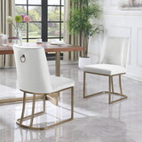 Dining Chairs, Velvet Upolstered Side Chair, Gold Metal Legs (Set of 2) - White