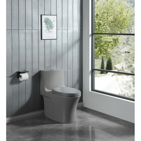 15 1/8 inch 1.1/1.6 GPF Dual Flush 1-Piece Elongated Toilet with Soft-Close Seat - Light Grey 23T02-LG W1573101063