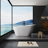 Acrylic Freestanding Bathtub with Bottom Anti-Slip Feature - Contemporary Soaking Tub with Brushed Nickel Overflow and Drain, High-Gloss White Finish, cUPC Certified - 59*30.75 23A14-60 W1573108928