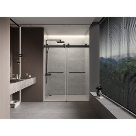 Elan 44 to 48 in. W x 76 in. H Sliding Frameless Soft-Close Shower Door with Premium 3/8 inch (10mm) Thick Tampered Glass in Matte Black 23D02-48MB W1573126509