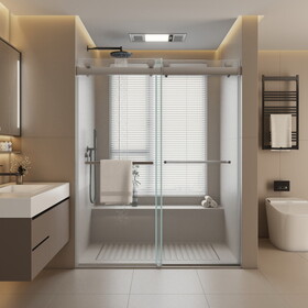Elan 44 to 48 in. W x 76 in. H Sliding Frameless Soft-Close Shower Door with Premium 3/8 inch (10mm) Thick Tampered Glass in Chrome 23D02-48C W1573126517