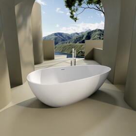 Contemporary Stone Resin Flatbottom Freestanding Soaking Bathtub with Overflow in Matte White, cUPC Certified - 66.88*33.5 22S02-67 W157367105