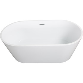 Glossy Acrylic Freestanding Soaking Bathtub with Chrome Overflow and Drain in White, cUPC Certified - 59*31.1 22A02-60 W157367415