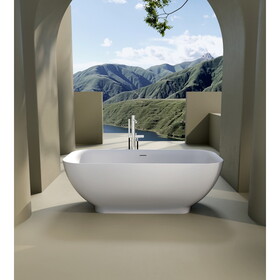 Handcrafted Stone Resin Freestanding Soaking Bathtub with Overflow in Matte White, cUPC Certified - 63*29.5 22S04-63 W157373068