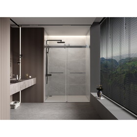 56 to 60 in. W x 76 in. H Double Sliding Frameless Soft-Close Shower Door with Premium 3/8 inch (10mm) Thick Tampered Glass and Easy-cleaning Coating in Brushed Nickel 23D02-60BN W1573126514
