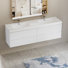 72" Floating Bathroom Vanity with Sink, Modern Wall-Mounted Bathroom Storage Vanity Cabinet with 2 Resin Top Basin and 4 Soft Close Drawers, Glossy White 24V11-72GW W1573P152690