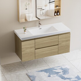 48" Floating Bathroom Vanity with Sink, Modern Wall-Mounted Bathroom Storage Vanity Cabinet with Resin Top Basin and Soft Close Drawers, Natural Oak 24V11-48NO W1573P152702