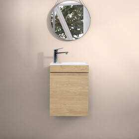 16" Floating Bathroom Vanity with Sink, Wall-Mounted Small Bathroom Storage Vanity Cabinet with Resin Top Basin and Soft Close Doors, Natural Oak 24V11-16NO W1573P168717