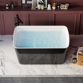49" x 28" Acrylic Freestanding Soaking Bathtub, Square-shape Japanese Soaking Hot Tub, Sit-in Design with Chrome Overflow and Drain, Available for Express Delivery, 23AMA-49B Glossy Black