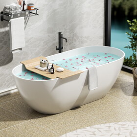 Luxury Handcrafted Stone Resin Freestanding Soaking Bathtub with Overflow in Matte White, cUPC Certified - 24S03-59MW W1573P175002