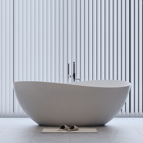 Luxury Handcrafted Stone Resin Freestanding Soaking Bathtub with Overflow in Matte White, cUPC Certified - 24S05-63MW W1573P175755