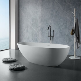 Luxury Handcrafted Stone Resin Freestanding Soaking Bathtub with Overflow in Matte White, cUPC Certified - 24S02-59MW W1573P176227
