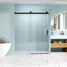 56" - 60" (W) x 76" (H) Frameless Soft-closing Shower Door, 1/4" (6mm) Tempered Glass Single Sliding with Explosion-proof Coating, Matte Black 24D01-60MBX W1573P198746