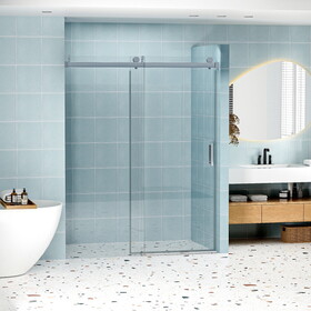 56" - 60" W x 76" H Frameless Soft-closing Single Sliding Shower Door, 1/4" (6mm) Tempered Glass with Explosion-proof Coating via Express Delivery, Chrome 24D01-60CHX W1573P198749