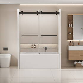 56-60 in. W x 62 in. H Frameless Double Sliding Tub Door, Bypass Tub Shower Door Soft Closing, Matte Black 24D02-T60MBX W1573P205866
