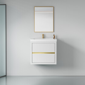 24" Wall-Mounted Bathroom Vanity with Sink, Floating Bathroom Storage Cabinet with Stone Resin Countertop and Soft Close Drawers, Glossy White 24V15-24GW W1573P211171