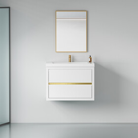 30" Wall-Mounted Bathroom Vanity with Sink, Floating Bathroom Storage Cabinet with Stone Resin Countertop and Soft Close Drawers, Glossy White 24V15-30GW W1573P211172