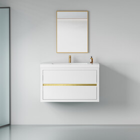 36" Wall-Mounted Bathroom Vanity with Sink, Floating Bathroom Storage Cabinet with Stone Resin Countertop and Soft Close Drawers, Glossy White 24V15-36GW W1573P211173