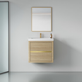 24" Wall-Mounted Bathroom Vanity with Sink, Floating Bathroom Storage Cabinet with Stone Resin Countertop and Soft Close Drawers, Natural Oak 24V15-24NO W1573P211182
