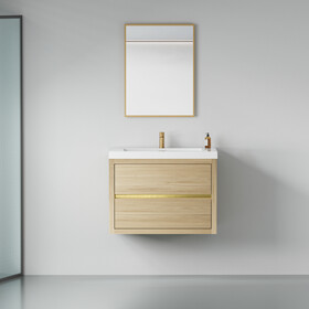 30" Wall-Mounted Bathroom Vanity with Sink, Floating Bathroom Storage Cabinet with Stone Resin Countertop and Soft Close Drawers, Natural Oak 24V15-30NO W1573P211183