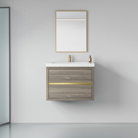 30" Wall-Mounted Bathroom Vanity with Sink, Floating Bathroom Storage Cabinet with Stone Resin Countertop and Soft Close Drawers, ash Grey 24V15-30AG W1573P211184